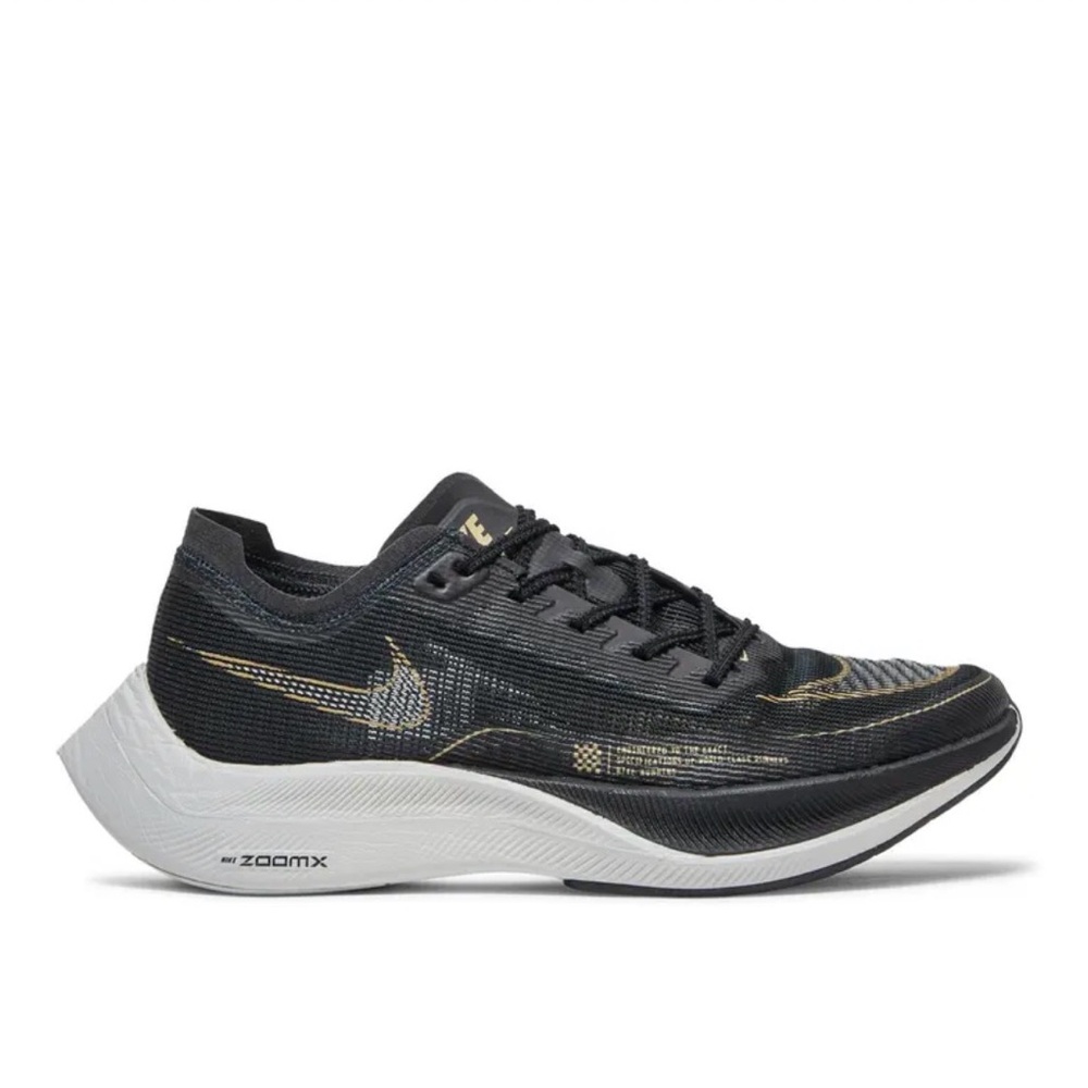 EUC Nike ZoomX Vaporfly NEXT% 2 'Black Metallic Gold Coin'